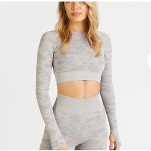 AYBL Camo Long Sleeve Crop Top Women‎ XS Grey NWOT Seamless Thumbholes